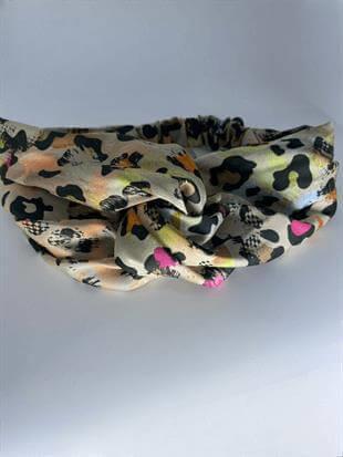 Leopar Desenli Saten Bandana
