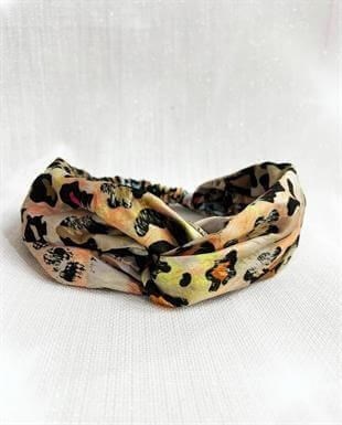 Leopar Desenli Saten Bandana