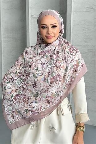 Lotus Çiçek Desen Vizon Renk Soft Pamuk Şal