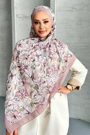 Lotus Çiçek Desen Vizon Renk Soft Pamuk Şal