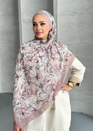 Lotus Çiçek Desen Vizon Renk Soft Pamuk Şal