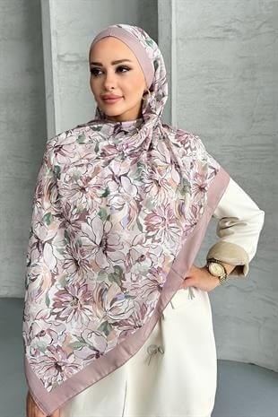 Lotus Çiçek Desen Vizon Renk Soft Pamuk Şal