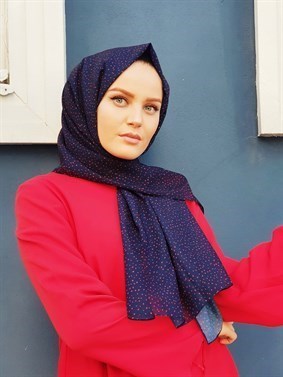 STELLA DAĞINIK PUANTİYELİ DESEN ŞAL LACİVERT