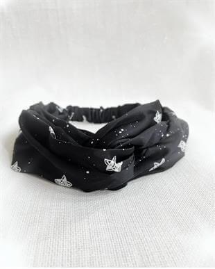 Siyah Beyaz Saten Bandana