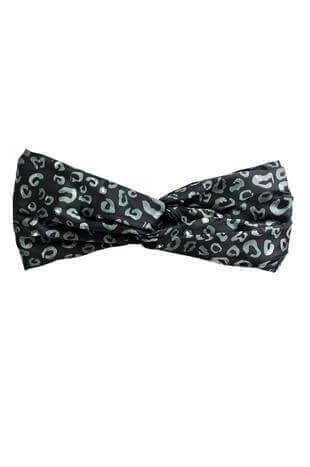 Siyah-Yeşil Leopar Desenli Saten Bandana