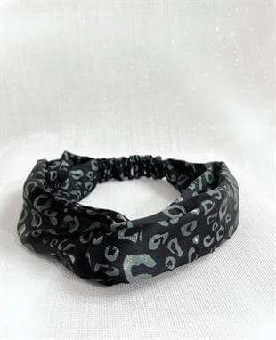 Siyah-Yeşil Leopar Desenli Saten Bandana