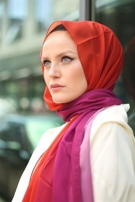 STELLA DEGRADE DESEN ŞAL TURUNCU/PEMBE