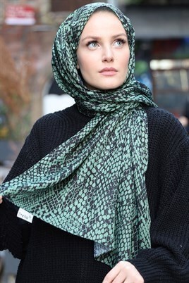 STELLA Snake Desen Pamuklu Şal Çağla