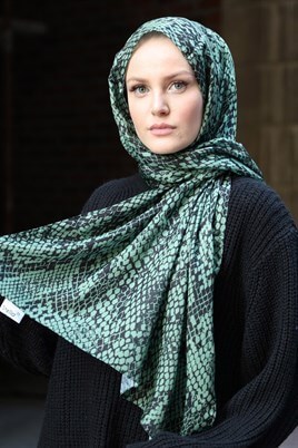 STELLA Snake Desen Pamuklu Şal Çağla