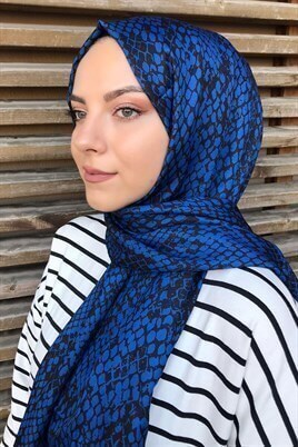 STELLA Snake Desen Pamuklu Şal Saks Mavi