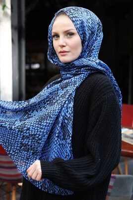 STELLA Snake Desen Pamuklu Şal Mavi