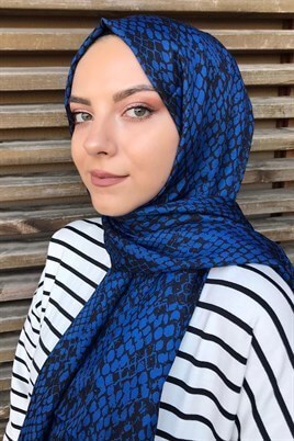 STELLA Snake Desen Pamuklu Şal Saks Mavi