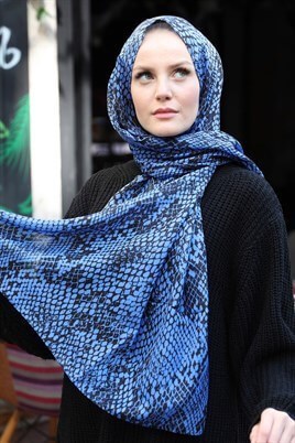 STELLA Snake Desen Pamuklu Şal Mavi