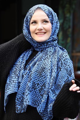 STELLA Snake Desen Pamuklu Şal Mavi