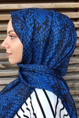 STELLA Snake Desen Pamuklu Şal Saks Mavi