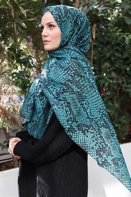 STELLA Snake Desen Pamuklu Şal Mint