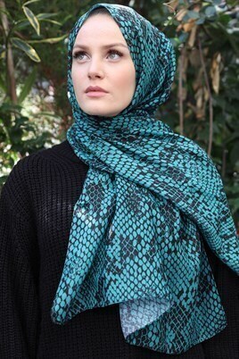 STELLA Snake Desen Pamuklu Şal Mint