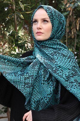 STELLA Snake Desen Pamuklu Şal Mint