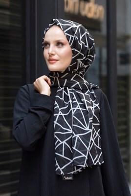 STELLA ÜÇGEN DESEN ŞAL SİYAH Beyaz