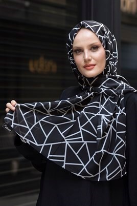STELLA ÜÇGEN DESEN ŞAL SİYAH Beyaz