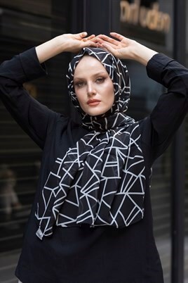 STELLA ÜÇGEN DESEN ŞAL SİYAH Beyaz