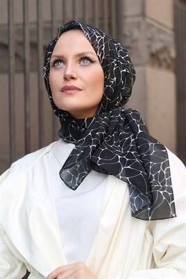 STELLA WATER SHİNE DESEN ŞAL SİYAH BEYAZ