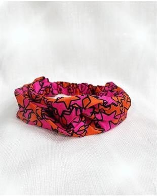 Turuncu Pembe Renk Yıldız Desenli Saten Bandana