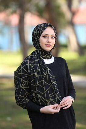 STELLA ÜÇGEN DESEN ŞAL SİYAH