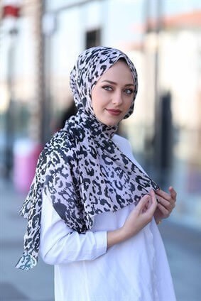 STELLA VINTAGE LEOPAR DESEN ŞAL PUDRA SİYAH