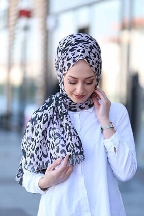 STELLA VINTAGE LEOPAR DESEN ŞAL PUDRA SİYAH