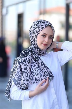 STELLA VINTAGE LEOPAR DESEN ŞAL PUDRA SİYAH