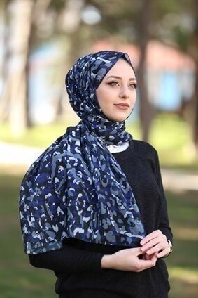 STELLA WILD LEOPAR DESEN ŞAL MAVİ