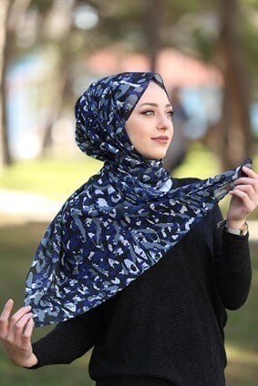 STELLA WILD LEOPAR DESEN ŞAL MAVİ