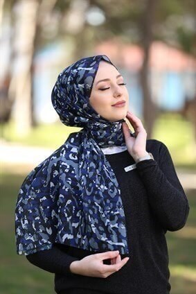 STELLA WILD LEOPAR DESEN ŞAL MAVİ