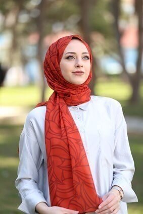 STELLA YAPRAK DESEN ŞAL KİREMİT