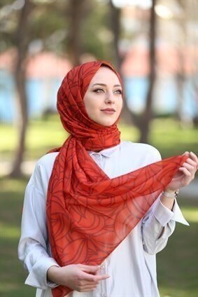 STELLA YAPRAK DESEN ŞAL KİREMİT