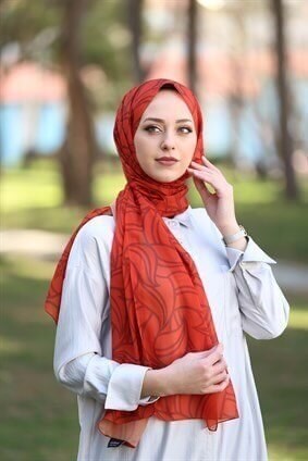 STELLA YAPRAK DESEN ŞAL KİREMİT