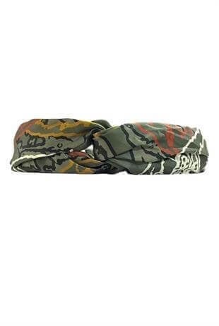 Yeşil Renkli Karışık Desenli Saten Bandana