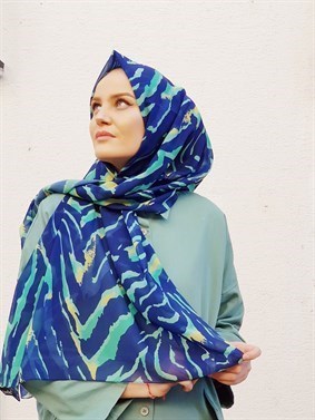 STELLA ZEBRA DESEN ŞAL MAVİ MİNT