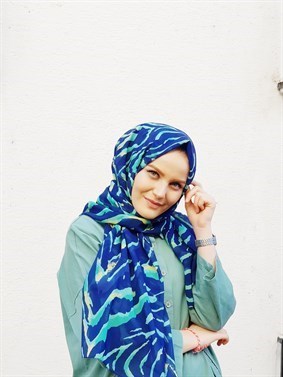 STELLA ZEBRA DESEN ŞAL MAVİ MİNT