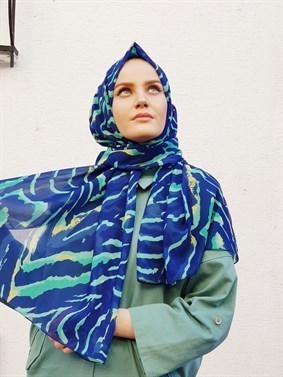 STELLA ZEBRA DESEN ŞAL MAVİ MİNT