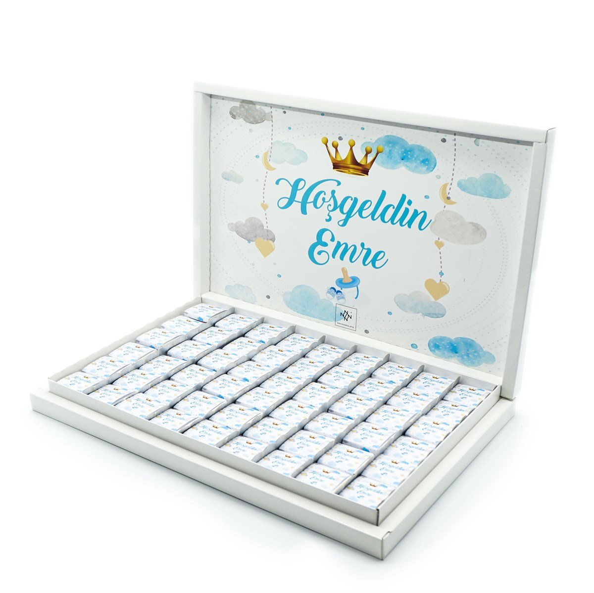 Erkek Bebek Çikolatası 162 Adet Napoliten Çikolata Kral Tacı