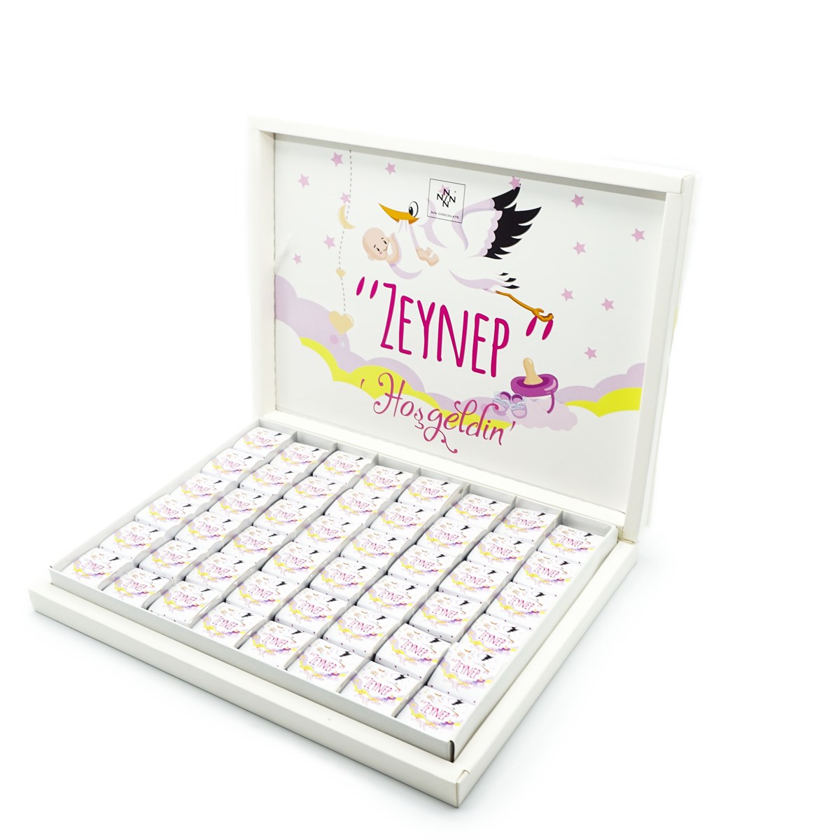 Kız Bebek Çikolatası 144 Adet Napoliten Çikolata Sarı Leylek