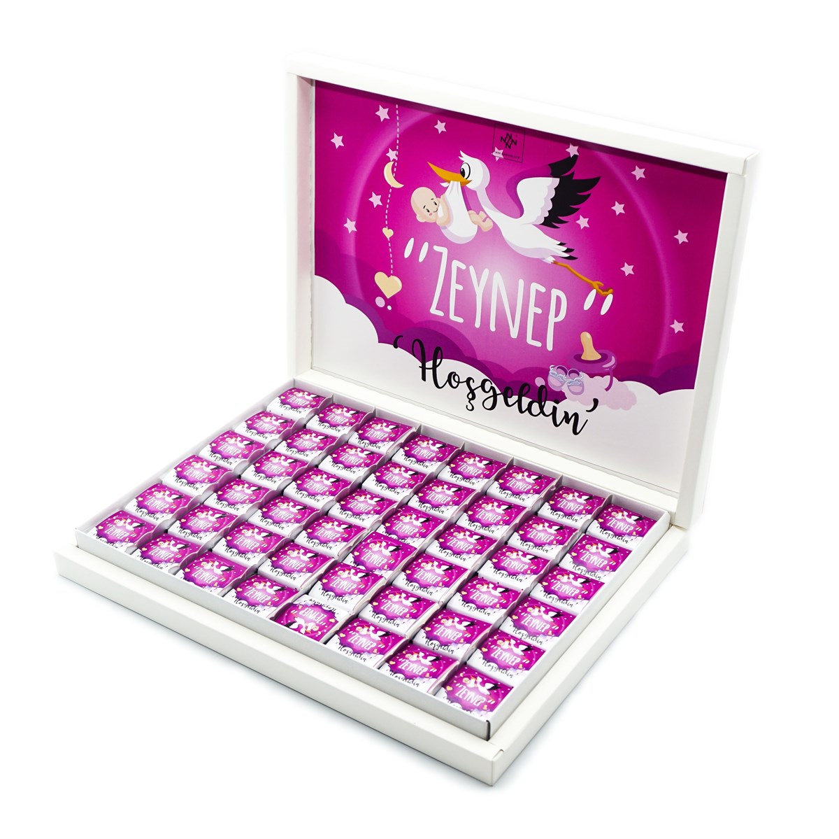 Kız Bebek Çikolatası 144 Adet Napoliten Çikolata Pembe Leylek