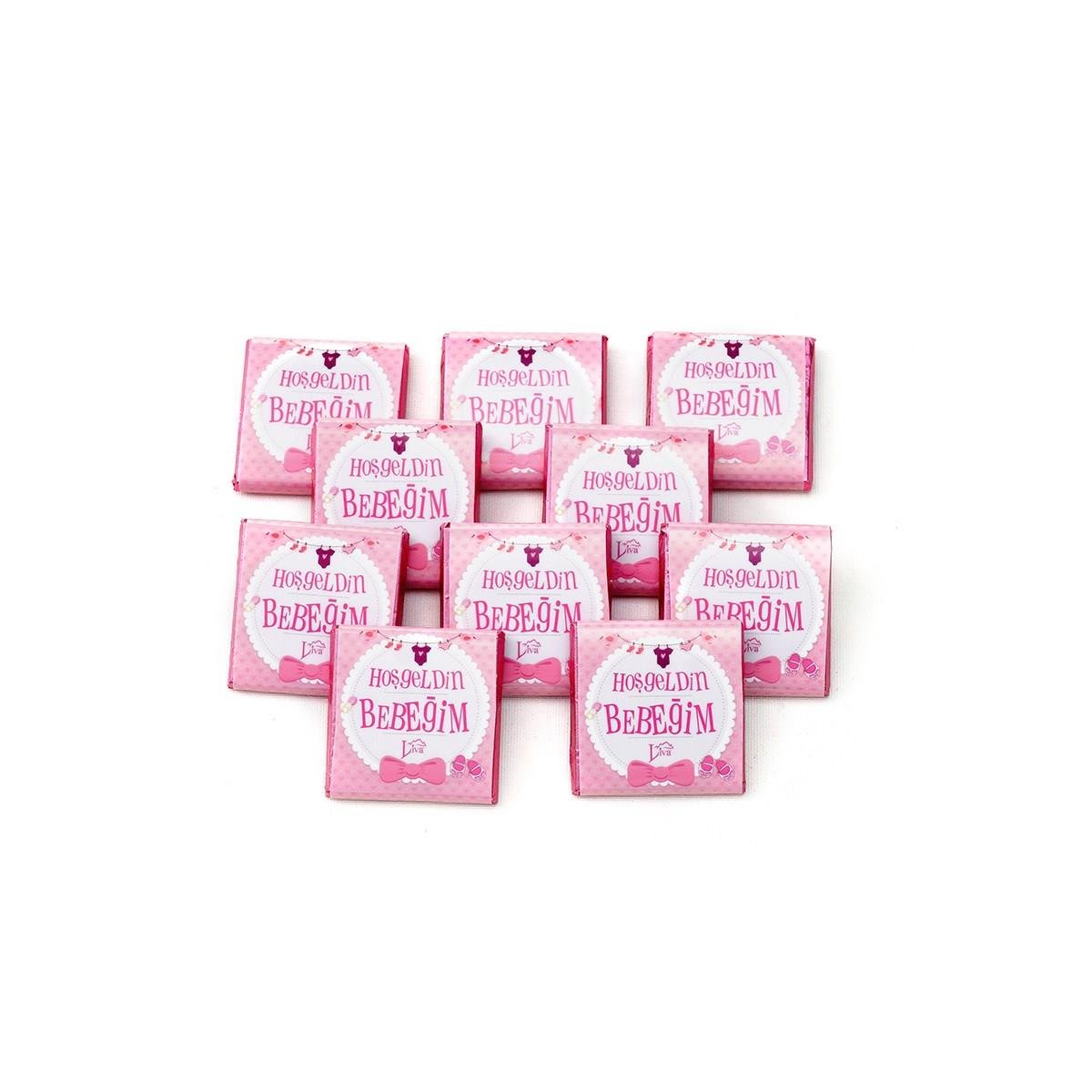 Kız Bebek Çikolatası Dökme Bebek Çikolatası Yaldızlı Pembe (170 Adet Madlen)