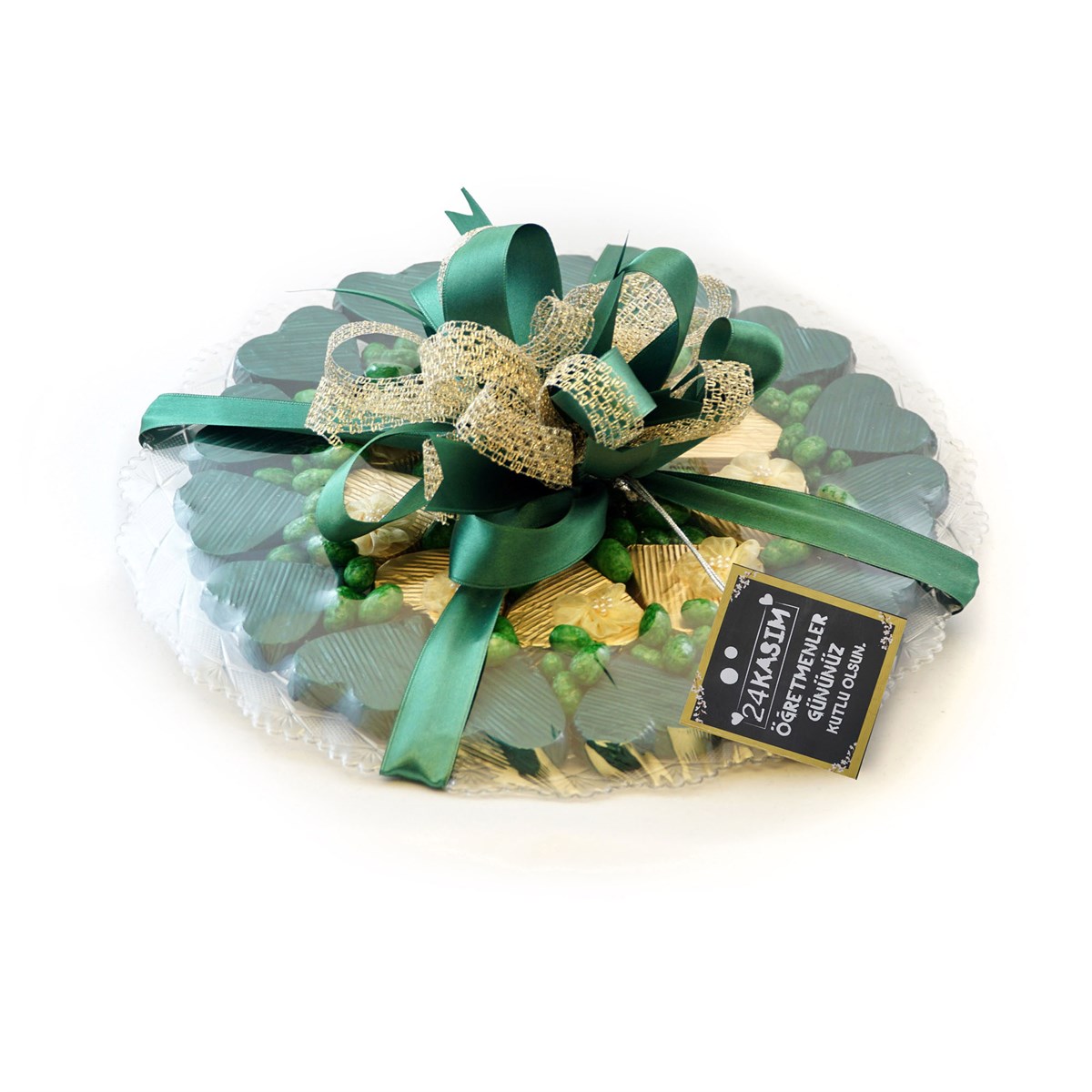 NIN Öğretmenler Günü Yeşil Çiçek Dekorlu Kalp Çikolata