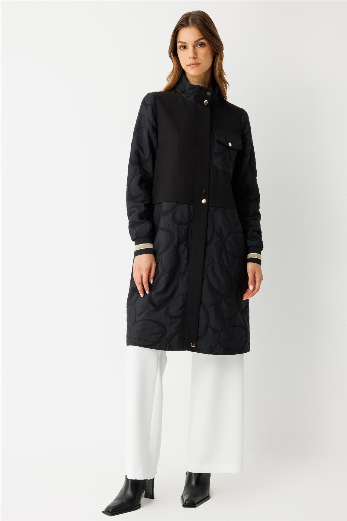 Jakar Kumaş Çıt Çıt Detaylı Fermuarlı Giy Çık  Siyah