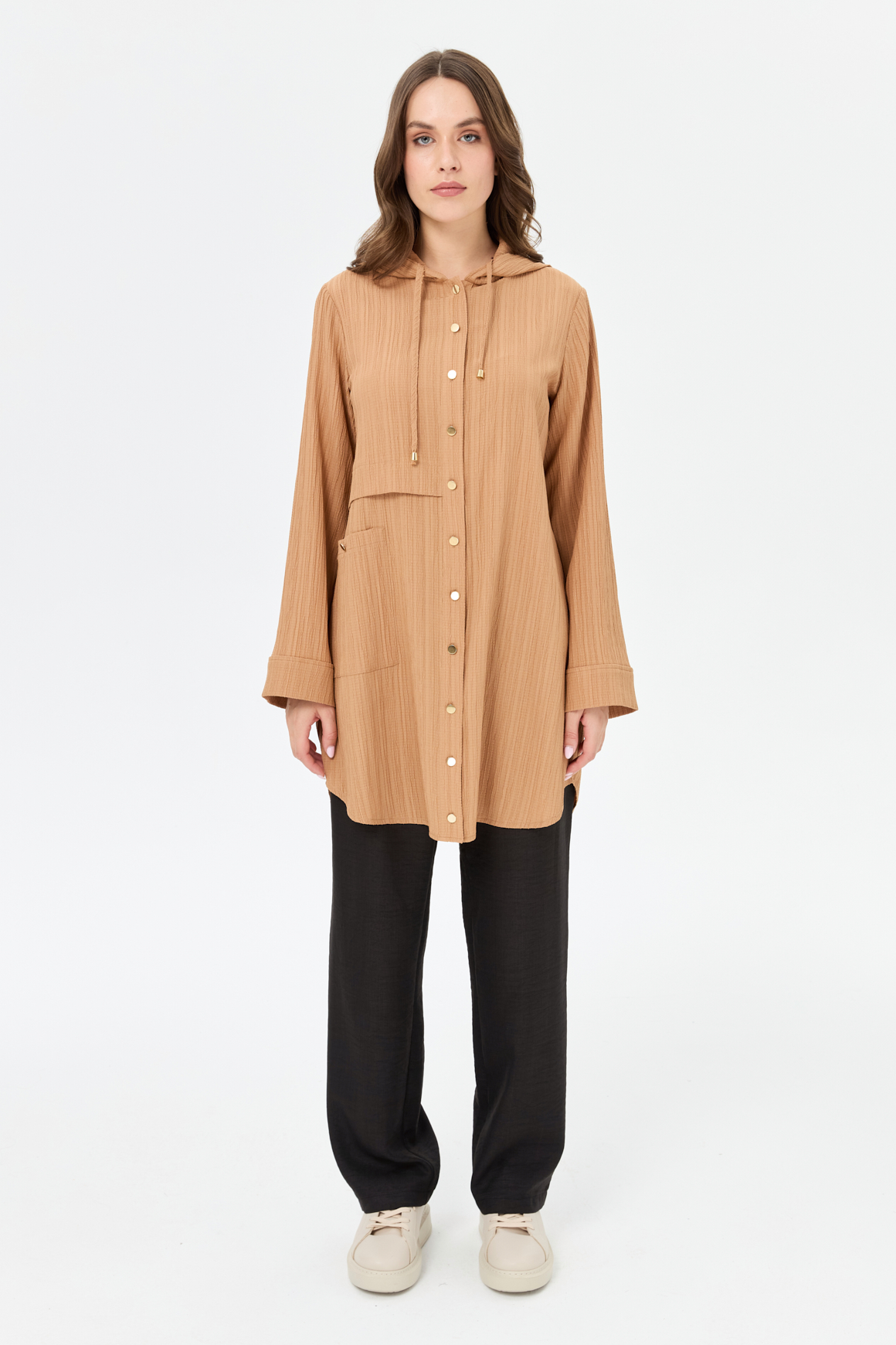 Kapişon Detaylı Giy Çık Tunik  Camel