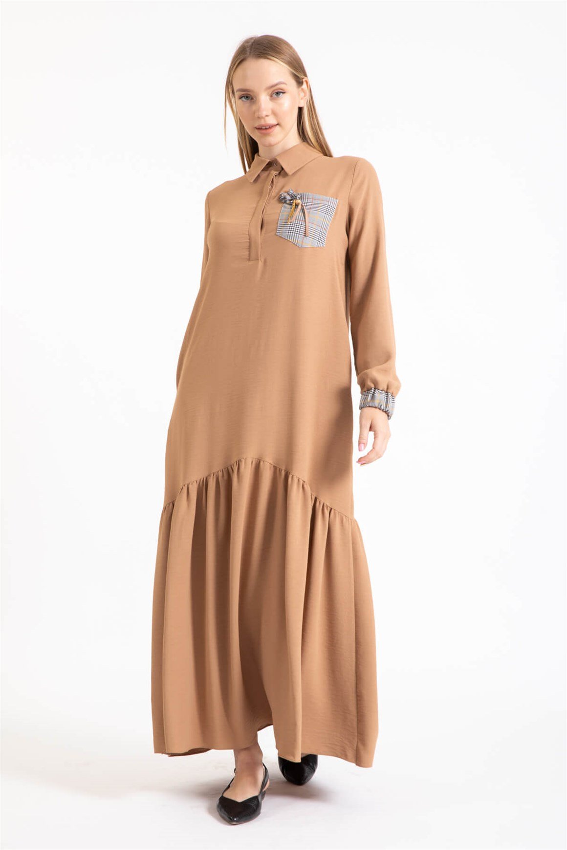 Aerobin Kumaş Rahat Elbise  Vizon