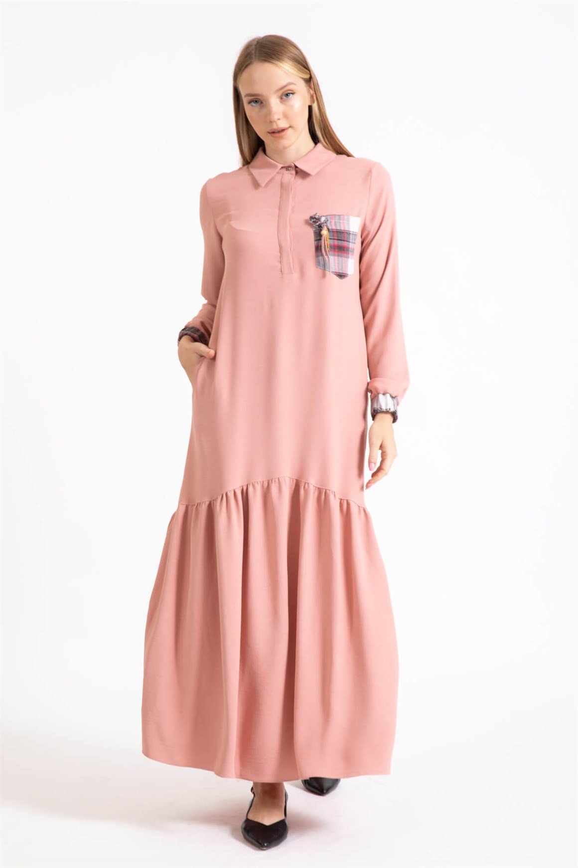 Aerobin Kumaş Rahat Elbise  Pudra